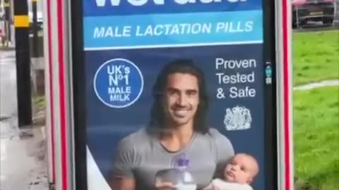 An advertisement for male lactation pills, Wet Dad