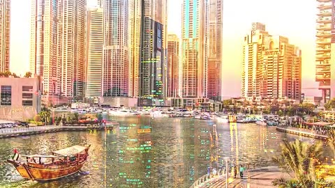 Dubai Skyline- Relaxing Sleep Music, Calm Music, Water Sounds for Meditation, Spa, Study, Relaxation