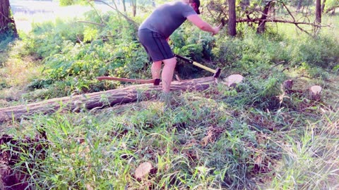 Splitting a Black Locust log with only hand tools