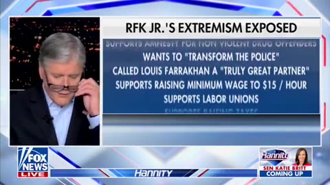 Hannity goes through the very long list of how RFK Jr is a far-leftist