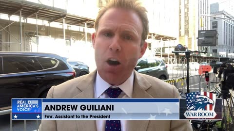 Andrew Giuliani Reporting Live From Outside Of President Trump's Show Trial In NYC