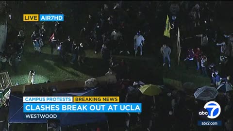 Mostly Peaceful Protesters fighting, throwing objects as clashes erupt at UCLA