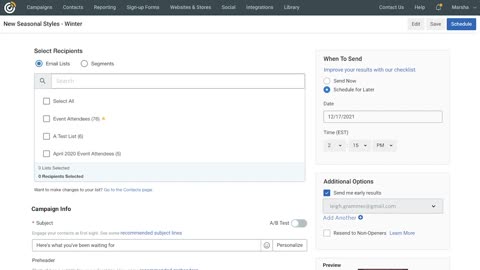 Schedule and send an email - Constant Contact