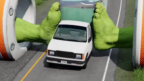 Weird Cars Crossing Go TWO GAINT SLAP Hulk's Foot Bollards in BeamNG