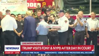 After court, Trump delivers pizza to the firefighters of the FDNY