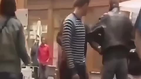 Prank ends with a kick to the head.