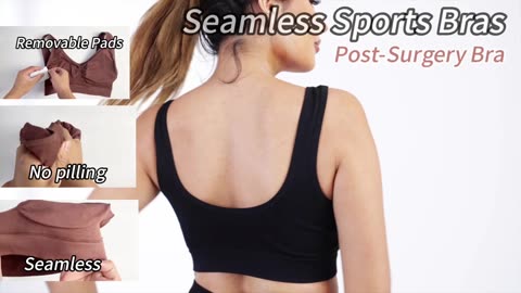 AKAMC Women's Sports Bra Wireless Post-Surgery Bra Active Yoga Sports Bras