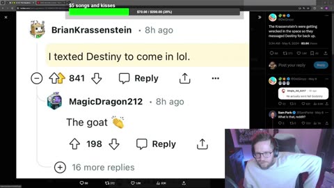 Beardson on the Krassensteins begging for Destiny to call in the space
