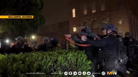 The moment an LAPD officer fired a rubber bullet at protesters