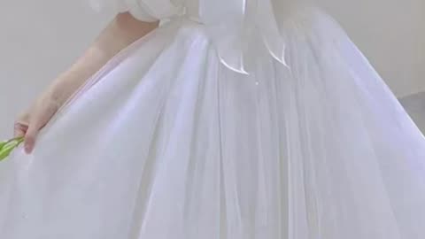 White Elegant Sweet Princess Dress Women Bow Puff