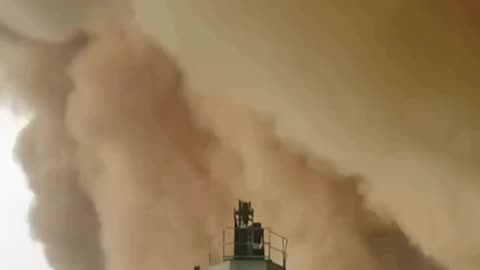 Cargo ship gets hit by a huge sand storm in the Suez Canal