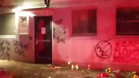 Oct 13 2019 Portland 1.0 Antifa amassed with flares, vandalize the Oregon Dems building