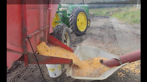 Grinding shelled corn and blowing it in to silo