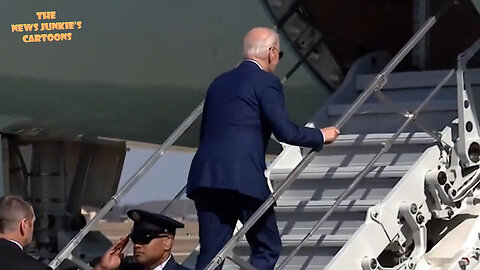 Biden almost trips twice as he boards Air Force One using the short stairs to avoid tripping.