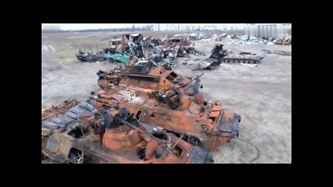 Russian Tanks I Defensively Covered Vehicles I Dumped in Junkyard Nr Kyiv I Destruction IRus vs Ukr