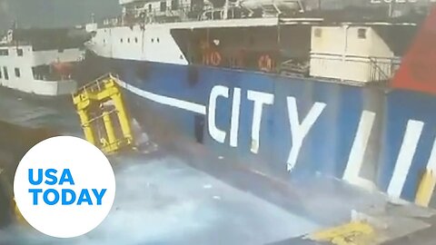 Dock workers run as passenger ship slams into pier | USA TODAY