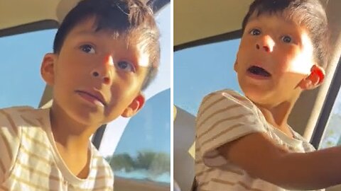 Little brother has hilarious reaction to sister's fry mishap in dad's clean car