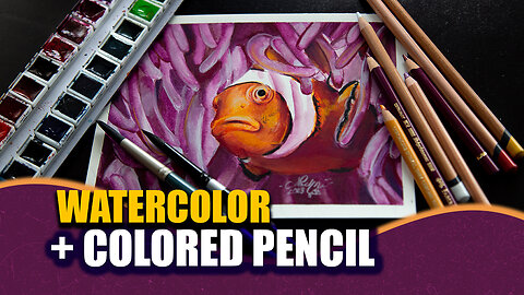 Full Watercolor & Colored Pencil painting lesson! Clownfish