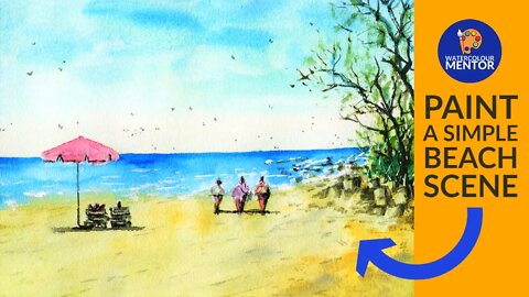 Watercolor Beach Tutorial for BEGINNERS | Full-length tutorial