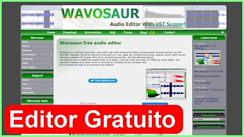 1- Editor de áudio gratuito Wavosaur . Alternativa Gratuita ao Audacity