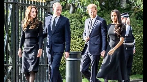 Meghan and Harry are reunited with William and Kate as they view tributes at Windsor