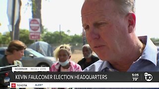 Former San Diego mayor Kevin Faulconer watching recall results at headquarters