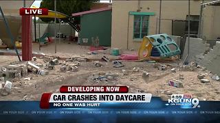 Car crashes into wall of daycare playground, no injuries