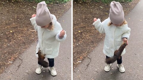 Sneaky Squirrel Grabs Treat Right From Toddler's Hand