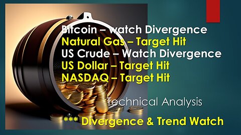 Commodities Technical analysis and Divergence Natural Gas Bitcoin USDollar USCrude NASDAQ July 28