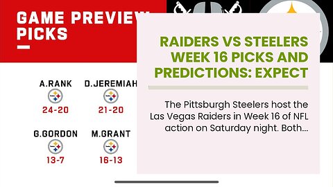 Raiders vs Steelers Week 16 Picks and Predictions: Expect a Conservative Approach Offensively