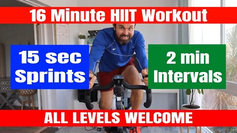 Spin Class - 16 Minute Indoor Cycling HIIT Workout - 15 Second Sprints