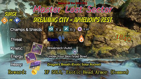 Destiny 2 Master Lost Sector: Dreaming City - Aphelion's Rest on my Strand Titan 1-22-24