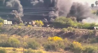 Fire at recycling plant fills skies with smoke, restricts travel on I-10