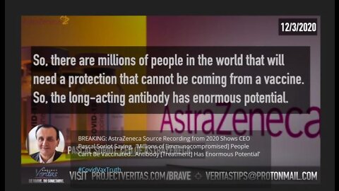 Immuno-compromised CANNOT get Vaccinated -AstraZeneca CEO touts Monoclonal antibodies in 2020