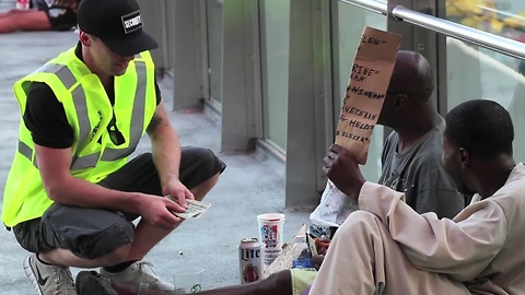 Disguised magician creates money for the homeless