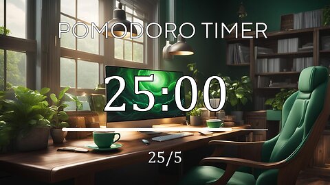 💚25/5 Pomodoro Timer • Lofi Music Helps To Focus On Studying • 5 x 25 min • Green Study Session 💚