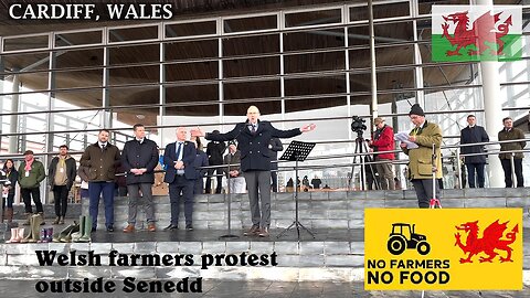 Welsh farmers protest outside Senedd 2, Cardiff Bay, South Wales