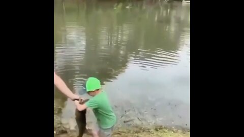 Little Cute Kid Fishes Huge Fish From Pond!