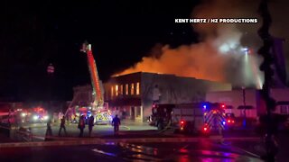 Fire in progress at historic Malvern, Iowa building; award-winning grocery store endangered