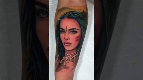 Portrait Arm Color Tattoo #shorts #tattoos #inked #youtubeshorts