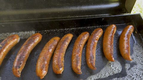 Smoked Sausage Brats on Artisan Sausage Rolls #Brats #GFS #ArtisanBread #CastIron #4K #BrownMustard