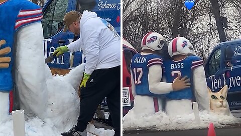 Buffalo Bills kicker Tyler Bass honored with a snow sculpture