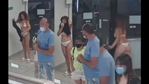 Argentina: Woman stripping from dress and using it as facemask