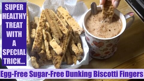 Dunking Biscotti Fingers. Egg-Free, Sugar-Free. Healthy Treat From a Giant Baked Biscotto Trick!