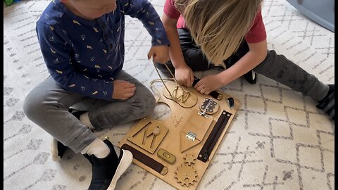deMoca Busy Board Montessori Toy for Toddlers, Wooden, 10 Activities to Develop Fine Motor Skills