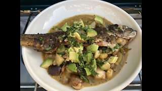 M & K TV Camping for Life EPS#10 STUFFED TROUT OVER COCONUT GARLIC GINGER SAUCE