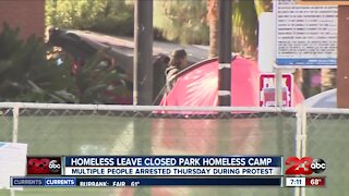 Homeless leave closed park homeless camp, multiple people arrested during protest