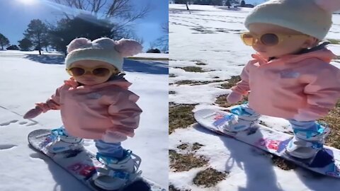 Baby skating in snow #snowfall 2021