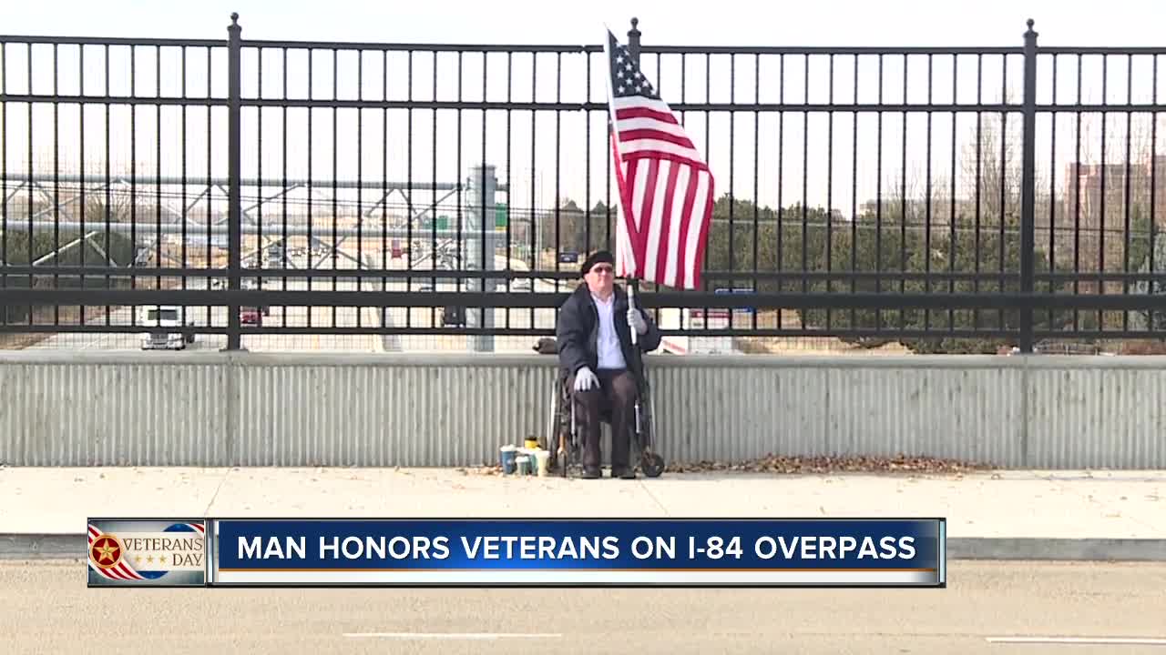 Man honors veterans on I-84 overpass