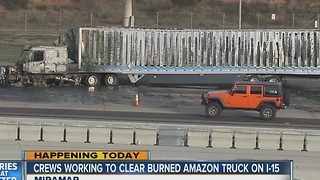 Fire destroys Amazon delivery truck on Interstate 15 at Miramar Way